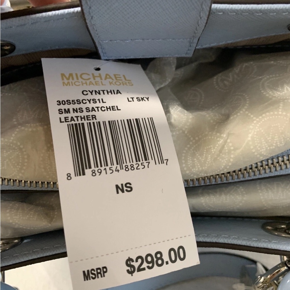 NWT Michael Kors Cynthia Small Saffiano Leather Satchel Bag $298 Sky Blue - Picture 8 of 8